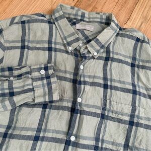 Everlane men’s linen‎ button down shirt plaid l/s xxl grey green blue